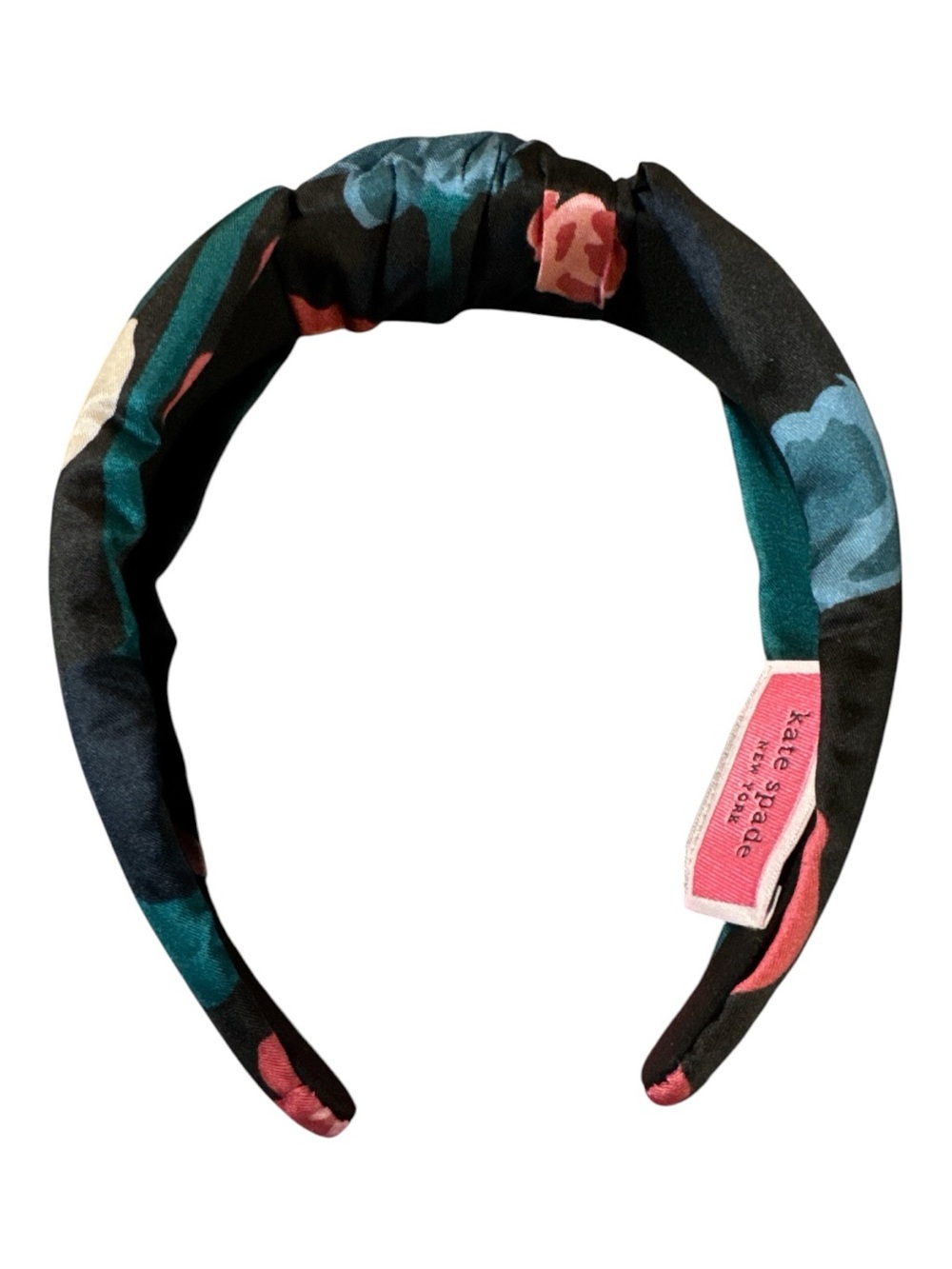 kate spade NIP Black Floral SILK Headband with Teal & Pink Accents